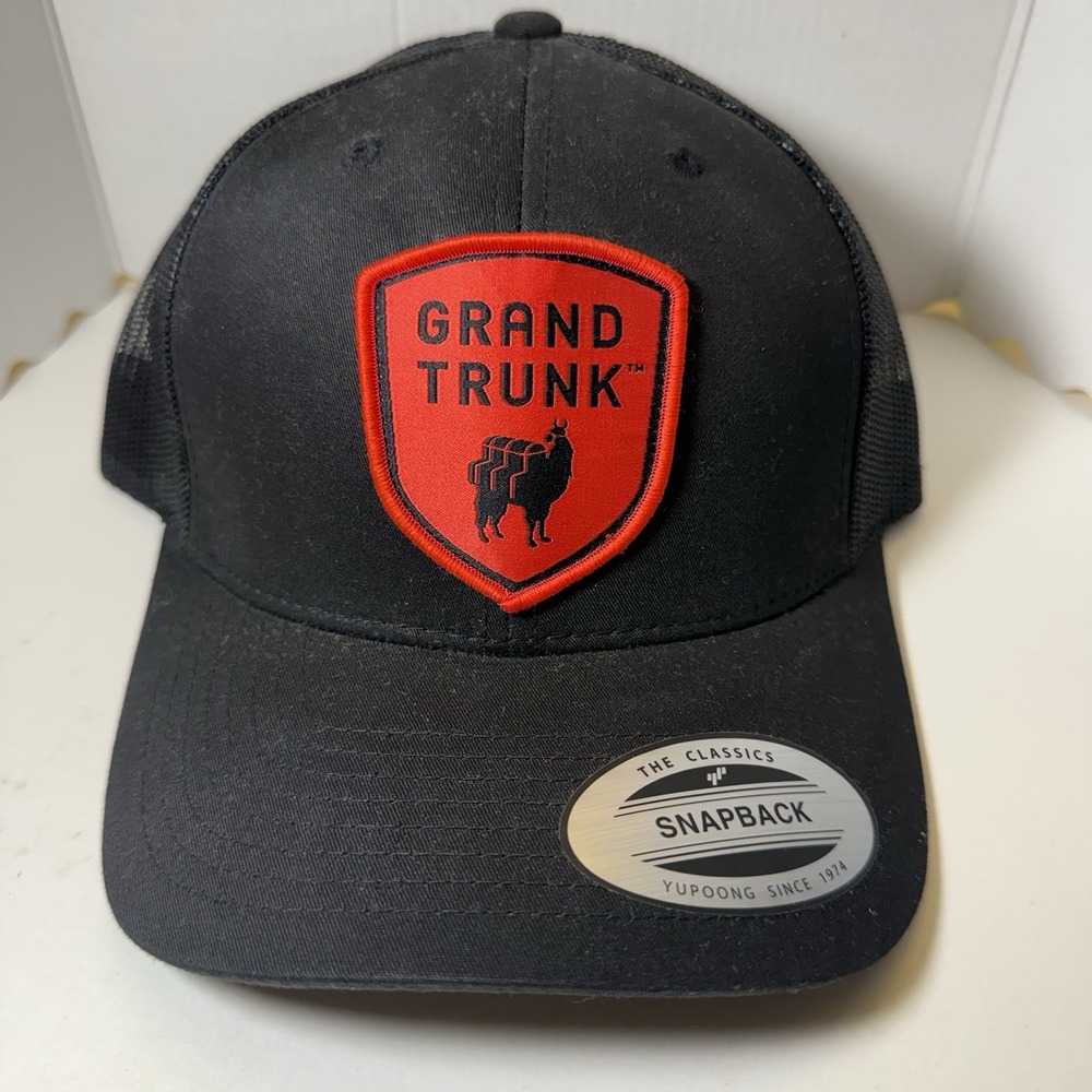 Grand Trunk Trucker Hat Black Red Logo Patch Yupoong Snapback Cap NEW
